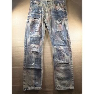 Switch Premium Denim Jeans Mens 38x30 Gray Distressed Paint Splat Moto Patchwork